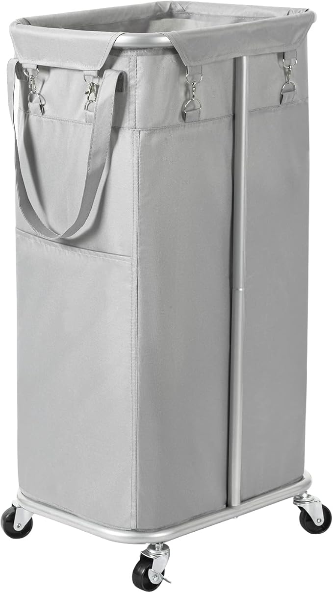 WOWLIVE 100L Rolling Laundry Hamper with Wheels Large Laundry Basket Organizer Laundry Cart with Steel Frame and Removable Bag Foldable Tall Dirty Clothes Hamper Dorm Room Storage for Bedroom (Grey)