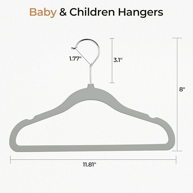 GoodtoU Kids Hangers Velvet 50 Pack Baby Hangers for Closet Non Slip Childrens Infant Hanger Grey