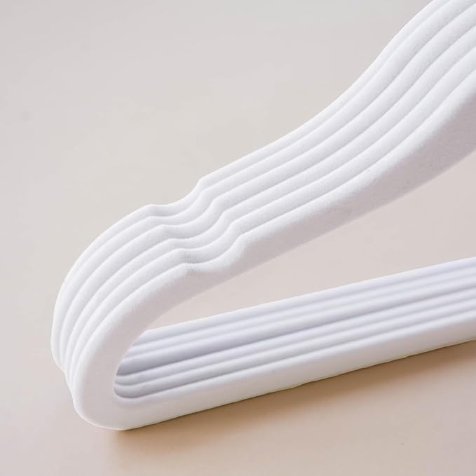 3 Sprouts Velvet Baby Hangers - Non-Slip Hanger for Infant, Toddler, Baby Clothes - Closet Kids Hangers with Slim Design, Nordic Colors, Pack of 30 - White