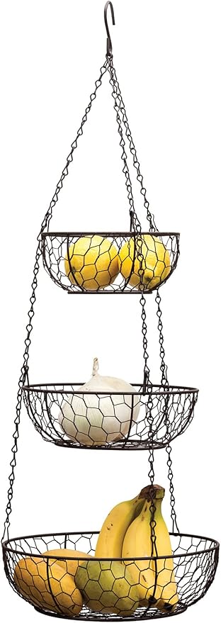 RSVP International Hanging Storage Collection 3-Tier Baskets, Bronze Chicken Wire