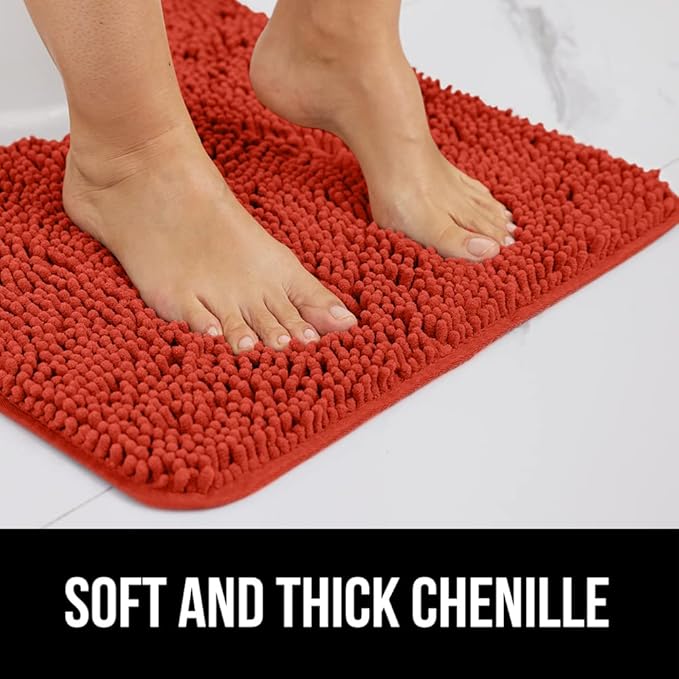 GORILLA GRIP Bath Rug Mat 36x24, Soft Absorbent Chenille, Quick Dry Microfiber Mats, Rubber Backing Washable Shower Floor Rugs, Bathmat Runner, US Designed Bathroom Home Accessories Sunset Orange