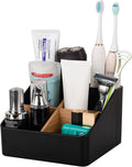 Toothbrush Holder for Bathrooms, 5 Slots Tooth Brush Holder with Detachable Bamboo Dividers, Countertop Organizer for Electric Toothbrushes, Toothpaste, Razors, Floss - Black