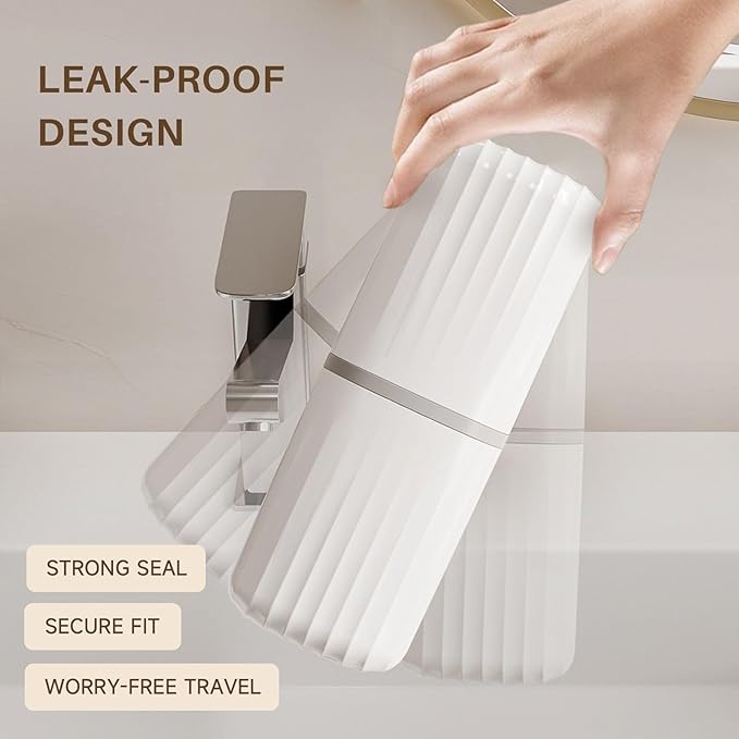 Topavatop Toothbrush Travel Case, 2 in 1 Toothbrush Holder and Rinse Cup, Large Capacity Toothbrush Cup with Cover, Portable Travel Toothbrush Holder for Traveling, Camping, Trip - 1Pcs - White