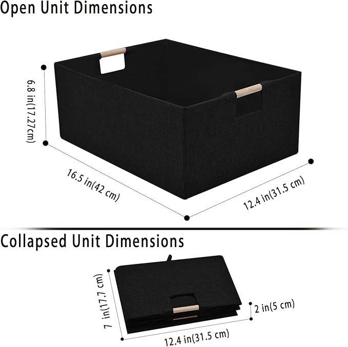 Storage Bins & Fabric Storage Basket for Shelves - Decorative Baskets Storage Box Cubes Containers W/Handles for Closet Shelf Nursery Toy, Home, Office, Books,Bathroom (Black)