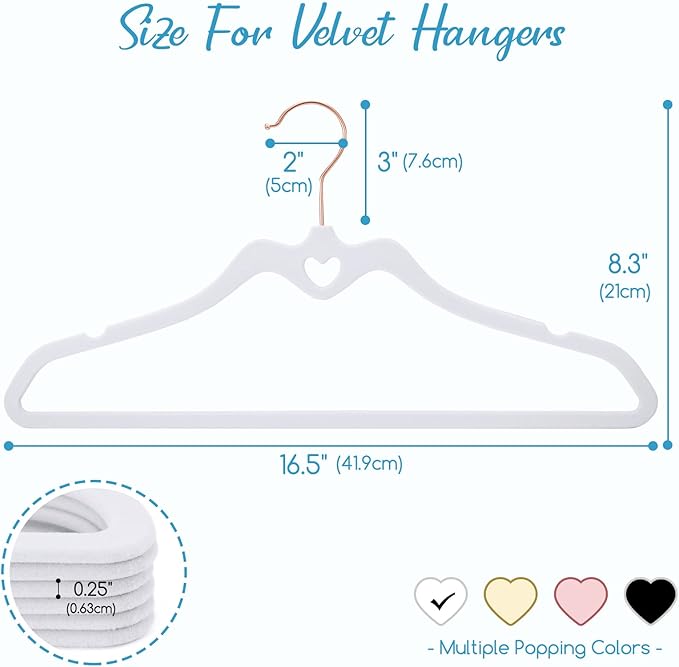 HOUSE DAY White Velvet Hangers 60 Pack, Non Slip Flocked Felt Hangers, Sturdy Velvet Clothes Hanger, Cute Heart Heavy Duty Coat Hanger, Ultra Slim for Closet Space Saving