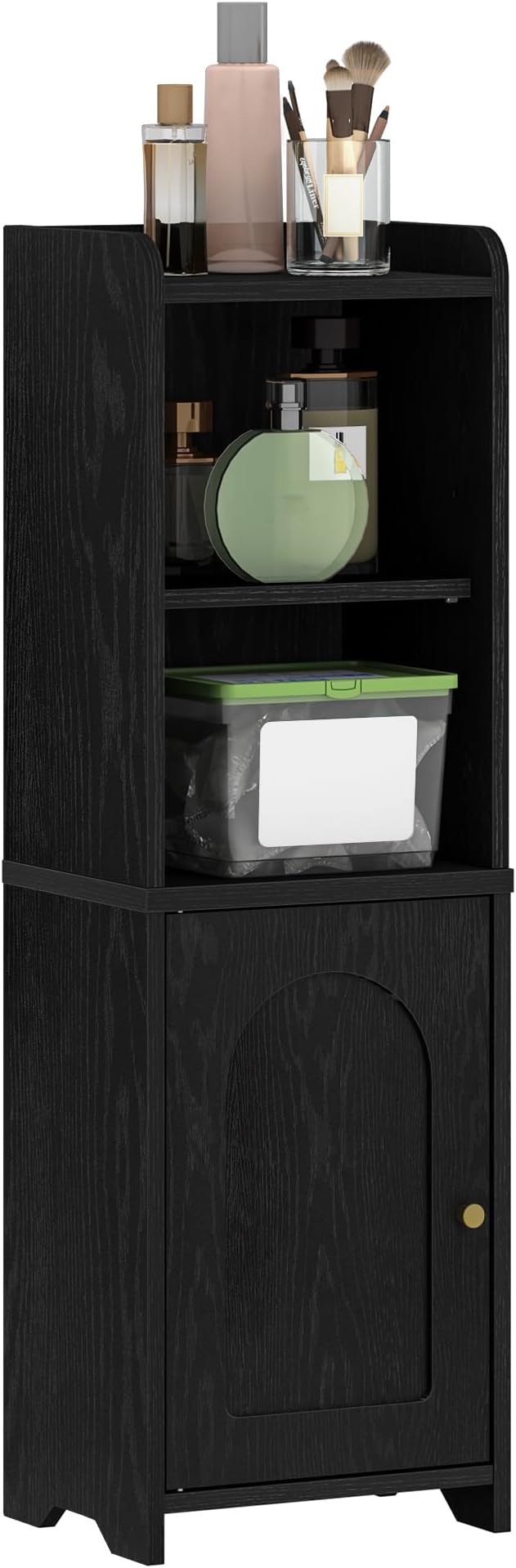 Bathroom Storage Cabinet, Corner Floor Cabinet with Doors and Adjustable Shelf, Narrow Toilet Paper Cabinets, Bathroom Organizer for Small Spaces, Black BC29704X
