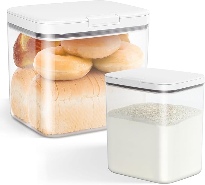 TBMAXS 2 Pack Flour and Sugar Storage Containers with One-Press Flip-up Lid, 2.1Qt + 4.75 Qt Food Storage Container for Rice, Nuts, Snack, Dog Treat, Laundry Room, Kitchen Organization