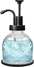 SheeChung Vintage Soap Dispenser, Kitchen Dish Soap Dispensers with Pump Mat, Glass Hand Soap Dispenser for Bathroom, Liquid, Lotion, Refillable, Rustic Farmhouse Decor-Clear (Black Pump, 1 pk)