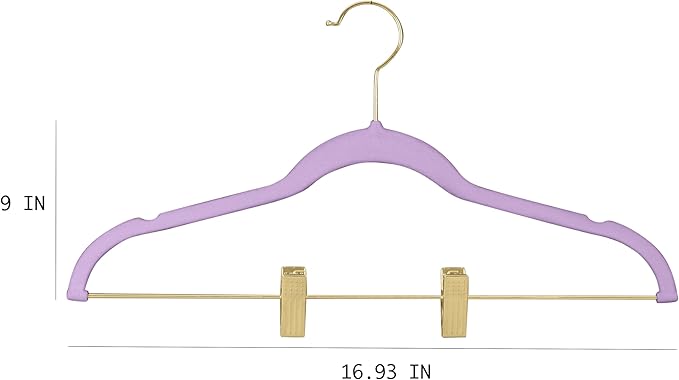 Simplify 6 Pack Velvet Hangers with Clips | Skirt and Pants | Slim Space Saving | Closet Organization | Non-Slip | Prevent Creases | Swivel Neck | Durable | Lavender