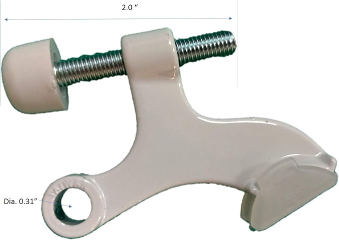 QCAA Hinge Pin Door Stopper, Zinc Die Cast, White, with White Rubber Bumper Tip, 2 Pack, Made in Taiwan