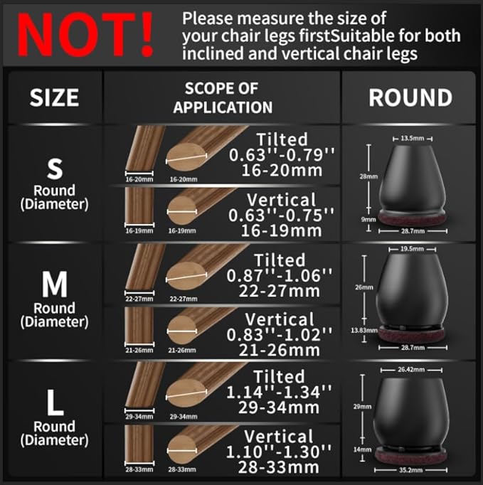 Ezprotekt 24 Pcs Round Silicone Chair Leg Floor Protectors for Wood Floors, Felt Furniture Pads Caps, Bar Stool Leg Floor Protectors Covers for Dining Table Chair (L Fit 1.1"-1.3", Black)