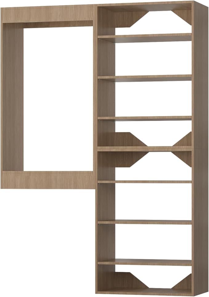 Modular Closet System, 61" Wide Closet Organizer System with Towers and Hanging, Wood Closet Tower Storage for Walk In Closets, Wall Mounted Wardrobe Organizer Kit System, Bedroom, Wood