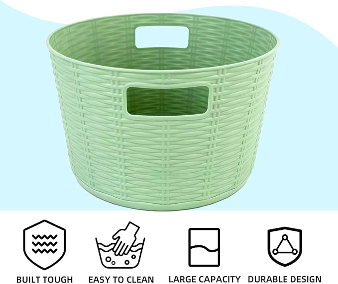 12-Pack Plastic Storage Baskets, Stackable & Nestable Organizer Bins for Toys, Clothes, Home (Green - Circular)