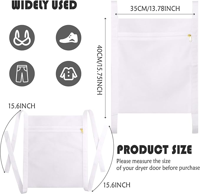 Sneaker Drying Bag, Shoe Dryer Mesh Bags, Sneaker Wash & Dry Net Bag for Dryer, Large HoneyComber Mesh Laundry Bags with Zipper and Strap for Most Dryers Door, 15.7"x13.8" (White & Grey)