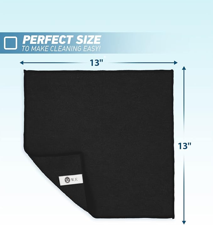 WEAWE Microfiber Cleaning Cloth-24Pcs (13x13 inch) Ultra Soft Highly Absorbent Rags for Housekeeping-Machine Wash (Black)