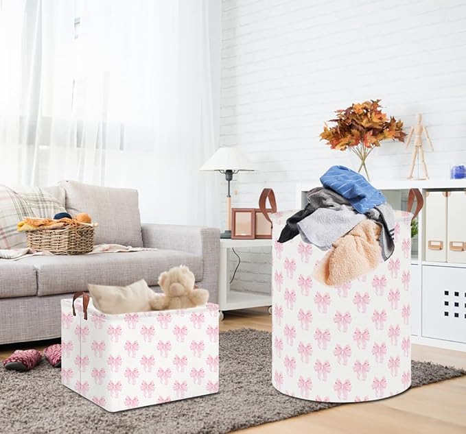 19.7" Laundry Basket,Dirty Clothes Hamper,Waterproof Storage Bin,Room Decor,Gift Baskets,Nursery Hamper(Shimmer Bowknot)