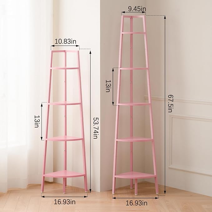 Yoobure Corner Shelf, 4-Tier Corner Bookshelf with Metal Frame & Wood Ladder Shelves - Display Shelf & Tall Bookcase, Plant Stand for Home Decor - Bedroom, Living Room, Office