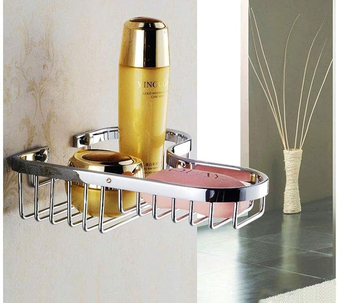 SANLIV Shower Caddy Basket,Corner Shower Shelf Soap Holder,Brass Wire Basket for Inside Shower Wall Storage Bathroom Organizer in Polished Chrome