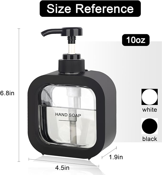 Hand & Dish Soap Dispenser - Modern Plastic Pump with Labels - Black