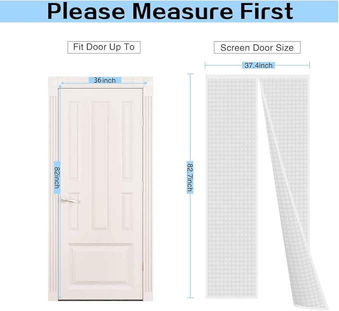 Insulated Door Curtain, Thermal Magnetic Self-Sealing Door Screen Winter Stop Draft Keep Cold Out Cover for Kitchen, Bedroom, Air Conditioner Room,Hands Free, Fits Doors up to 36" x 82", White