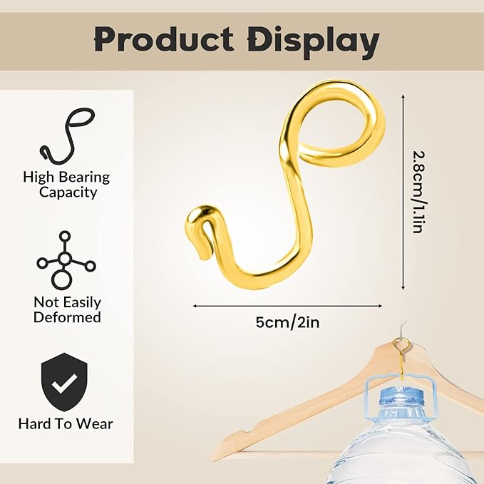 Clothes Hanger Connector Hooks Gold Hanger Extender, Sturdy Metal Hooks for Closet Wardrobe Space Saver (45 Gold)