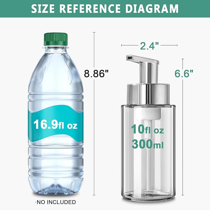 Glass Soap Dispenser, 10 oz/300ml Foaming Soap Dispenser, 4 Pack Foaming Hand Dispenser for Bathroom & Kitchen, Clear Refillable Foam Soap Bottle with Silver Pump