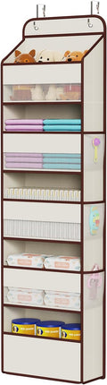 Univivi 1 Pack Over The Door Organizer, Non-Tilting Over The Door Organizer Hanging Door Storage With 5 Large Compartments 6 Side Pockets for Nursery Storage (Beige)