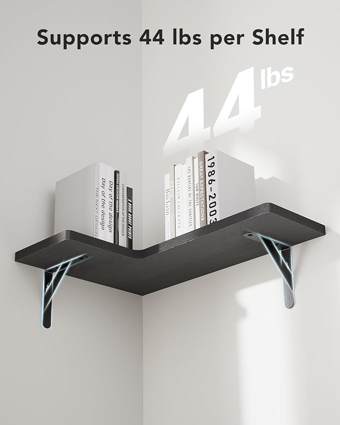 AMADA HOMEFURNISHING Corner Floating Shelves, Set of 4 Corner Wall Shelves, Shelves for Wall Decor, Corner Wood Shelves for Home Decor, Office, Bedroom, Bathroom, Laundry Room, Kitchen, Black