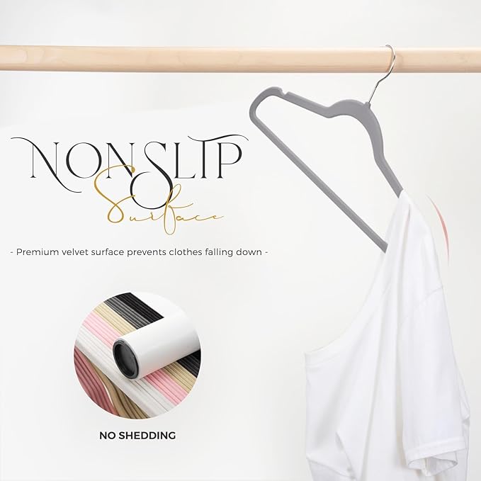 HOUSE DAY Premium Velvet Hangers 100 Pack Grey, Non-Slip Flocked Felt Hangers, Sturdy Clothes Hanger with 360° Rotatable Hook, Heavy Duty Durable Slim Coat Hanger for Closet Space Saving