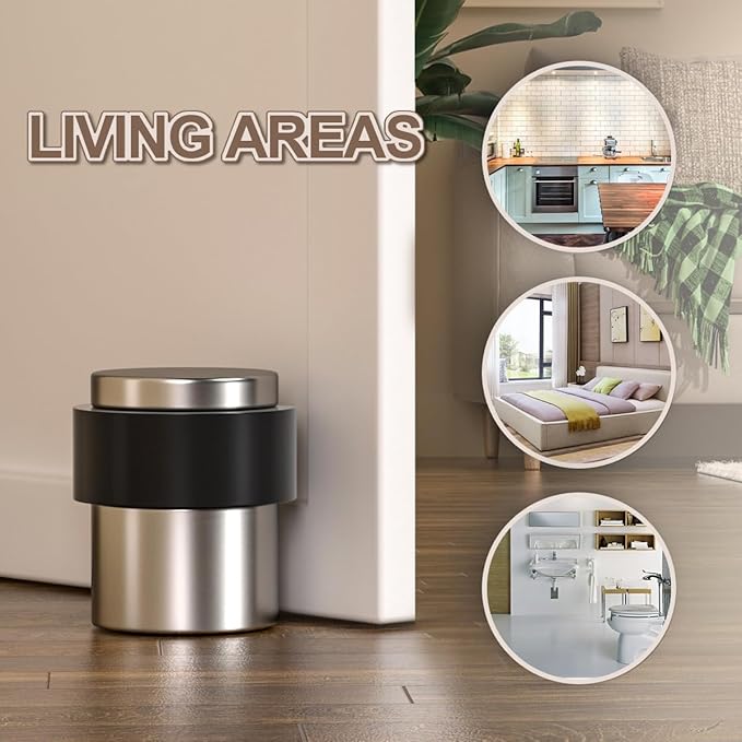 SANATO 15Pcs Nickel Door Stopper Floor Mounted with Black Rubber, Cylindrical 304 Stainless Steel Made