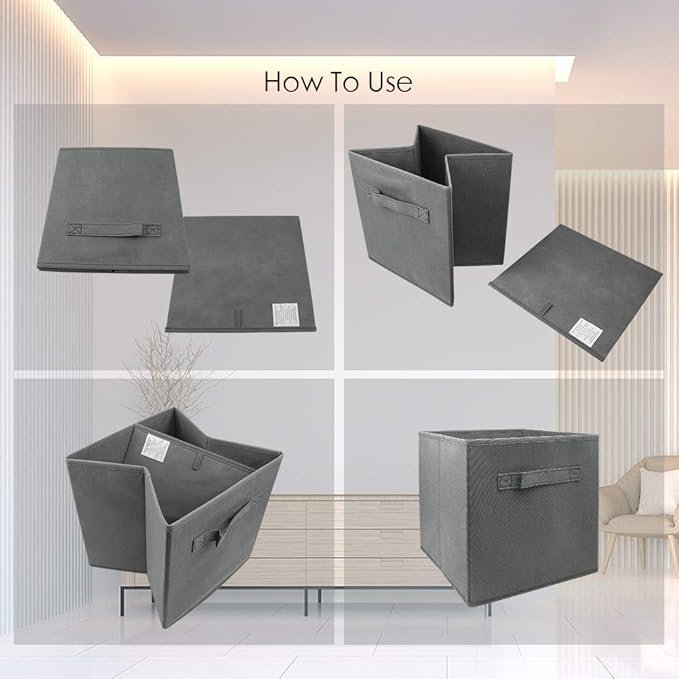 Mini Size 1-Pack Cube Storage Bins 9.0"x7.5"x7.5" Fabirc Foldable Closet Toy Organizer Collapsible Cloth Gray