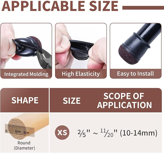 Ezprotekt 24 Pcs Extra Small Chair Leg Floor Protectors, Silicone Felt Chair Pads for Hardwood Floors, Round Chair Leg Caps, Felt Furniture Feet Covers for Dining Table, Black (XS Fit: 2/5"-11/20")