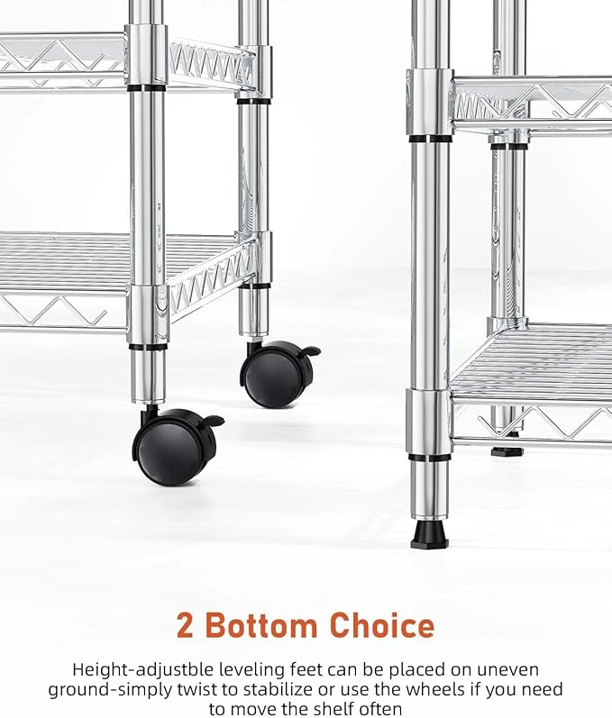 Simple Deluxe 3-Tier Storage Shelves, 750 Lbs Loading Capacity, 24.02" W x 13.78" D x 21.97" H Shelving Unit for Garage, Pantry and Kitchen, Chrome