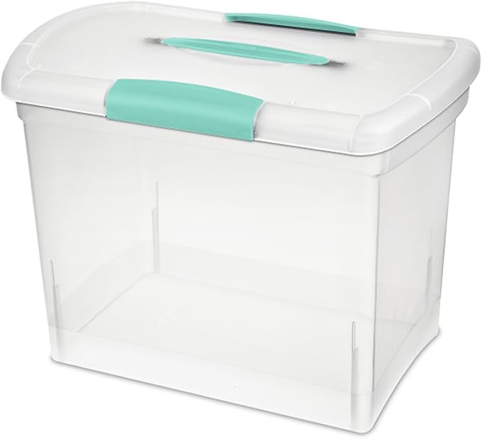 Sterilite Large Nesting ShowOffs Stackable Storage Bin, Latching Organizer Tote with Handle, Plastic Box for File Organization, Clear, 12-Pack