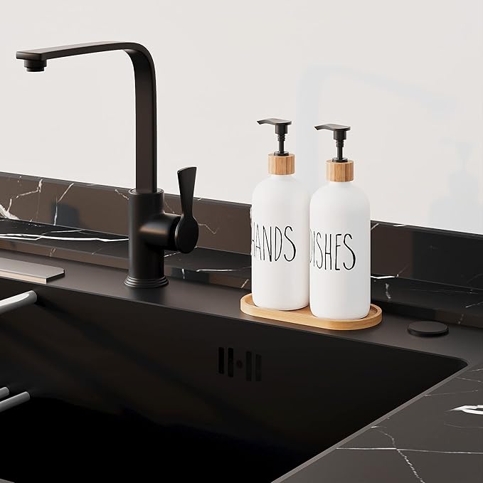 Dish Soap Dispenser for Kitchen Sink.Glass Hand Soap Dispenser, Modern Farmhouse Decorfor Bathroom,Kitchen Sink Decor