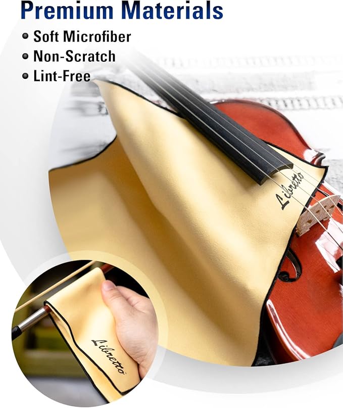 Libretto Microfiber Polish Cloth for Musical Instrument, 3 Sizes in 1 Pack, Violin and Cello Cleaning Product, Yellow, Lint-Free, Super Soft, Gift, for Piano, Guitar, Trumpet, Saxophone, Laptop.
