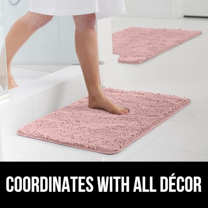GORILLA GRIP Bath Rug Mat 36x24, Soft Absorbent Chenille, Quick Dry Microfiber Mats, Rubber Backing Washable Shower Floor Rugs, Bathmat Runner, US Designed Bathroom Home Decor Accessories Dusty Rose