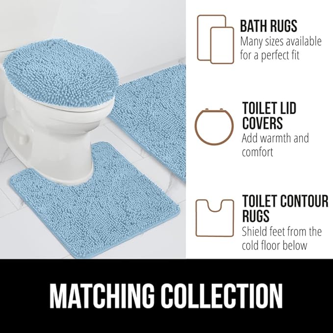 GORILLA GRIP Bath Rug Mat 36x24, Thick Soft Absorbent Chenille, Quick Dry Microfiber Mats, Rubber Backing Washable Shower Floor Rugs, Bathmat Runner, US Designed Bathroom Home Decor Accessories Sky