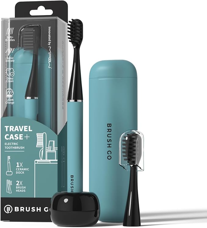 MIPOW Slim Pro i4 Electric Toothbrush Rechargeable Smart Ultra Sonic 3 Modes Magnetic Travel Case &Ceramic Dock, 60Day Long Battery Soft Bristles 2Heads IPX7 Waterproof,Color-(Blue)