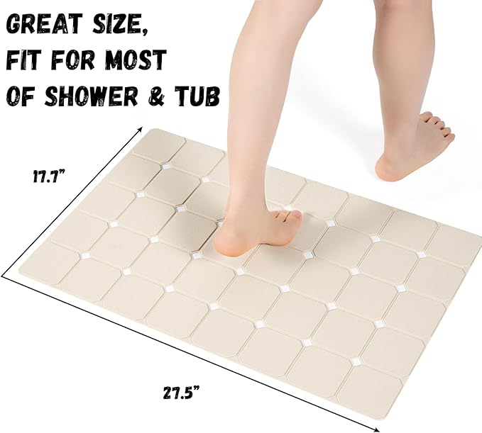 Kinbear Bath Mat for Textured Tub: Silicone Bathtub Mat Foldable Shower Mat Non Slip Tub Mat No Suction Cups 28 X 17.7Inch - Beige