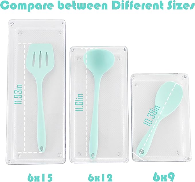 ihomecooker 5 Pack Clear Plastic Drawer Organizer Tray Cutlery Utensil Makeups Drawer Silverware Organizers 6" X 9"