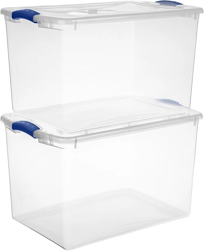 4 Pack 66 Qt Clear Plastic Storage Bins with Lids - Large Stackable Storage Containers for Home, Garage & Basement Organization, Designed for Clothes, Toys & Seasonal Items