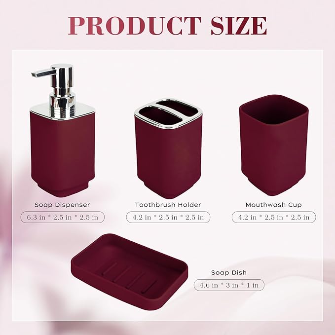 4Pack Bathroom Accessories Set, Bohemian Bathroom Sink Set, Contain Soap Dispenser, Toothbrush Holder, Soap Dish & Mouthwash Cup,Square soap and Toothbrush Holder Set
