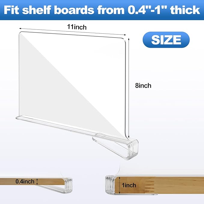 Bgtecho 12 Pack Acrylic Shelf Dividers,Clear Acrylic Divider for Clothes/Purses,Wood Shelf Closet Separators,Shelf Divider Closet Organizer,Shelf Separators in Bedroom Kitchen Office Cabinets Storage