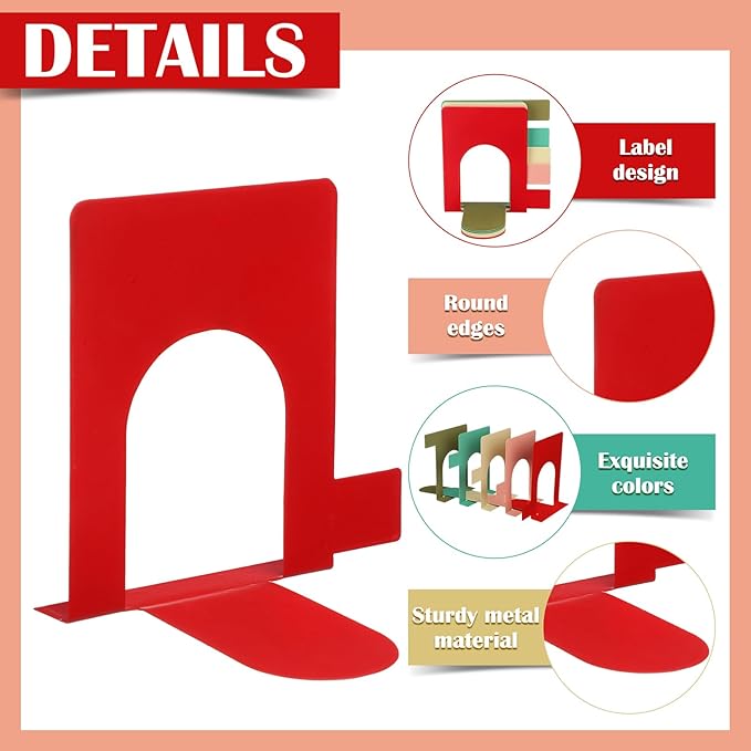 5 Set Metal Book Ends for Shelves Book Shelf Dividers Library Shelf Marker Bookends Stopper Colorful Office Stand Holder for Heavy Books Desk Home Movies Kitchen Cds(Boho)