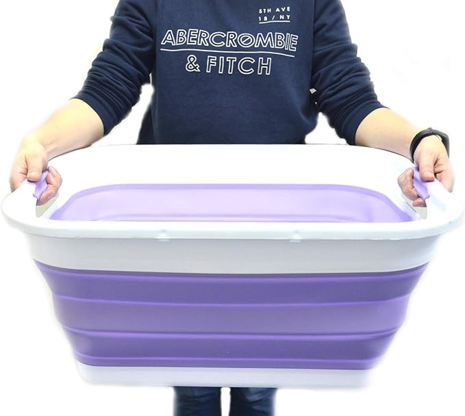 SAMMART Set of 2-41L(10.8 gallon) Collapsible Plastic Laundry Basket-Pop Up Storage Container-Portable Washing Tub-Space Saving Hamper,Water capacity:32L(8.4 gallon) (2 rectangular, Lt. Purple)