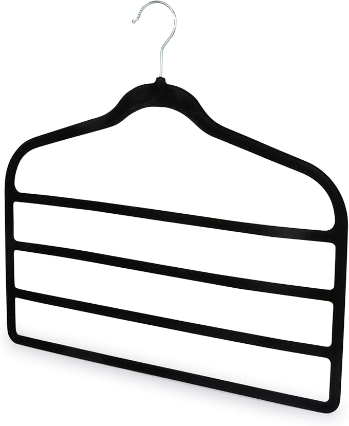Set of 3 4-Tier Non-Slip Velvet Hangers, Black