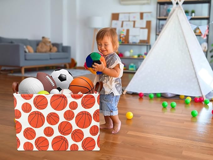 Rectangular Basketball Storage Basket , Storage Bin with Handles,Baby Room Decor,Gift Basket(Basketball)