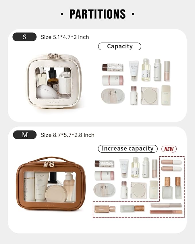 EACHY Clear Makeup Bag Cosmetic Organizer, Waterproof Travel Cosmetic Case with Zipper for Women, Transparent Toiletry and Skincare Pouch, Portable Car or Purse Bag for Travel Essentials