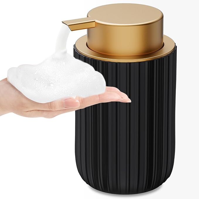 Ceramic Foaming Soap Dispenser, 12 oz Bathroom Foam Hand Soap Dispenser, Refillable Lotion Soap Dispenser with Removable Pump for Kitchen Hand Wash Dispenser, Modern Home Decor (Black)